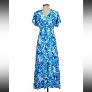 Abel The Label Australian Brand Vibrant Blue Patterned Maxi Dress Med